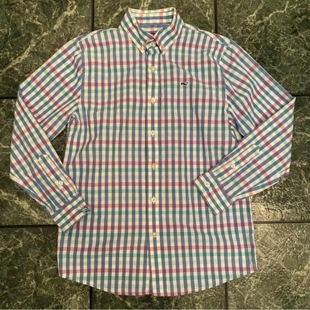 Vineyard Vines Boys Button Plaid Long Sleeve Whale‎ Shirt